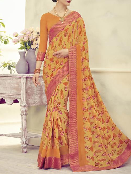 orange printed georgette saree with blouse - 13953360 - Standard Image - 0