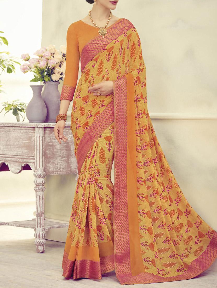 orange printed georgette saree with blouse - 13953360 - Zoom Image - 0