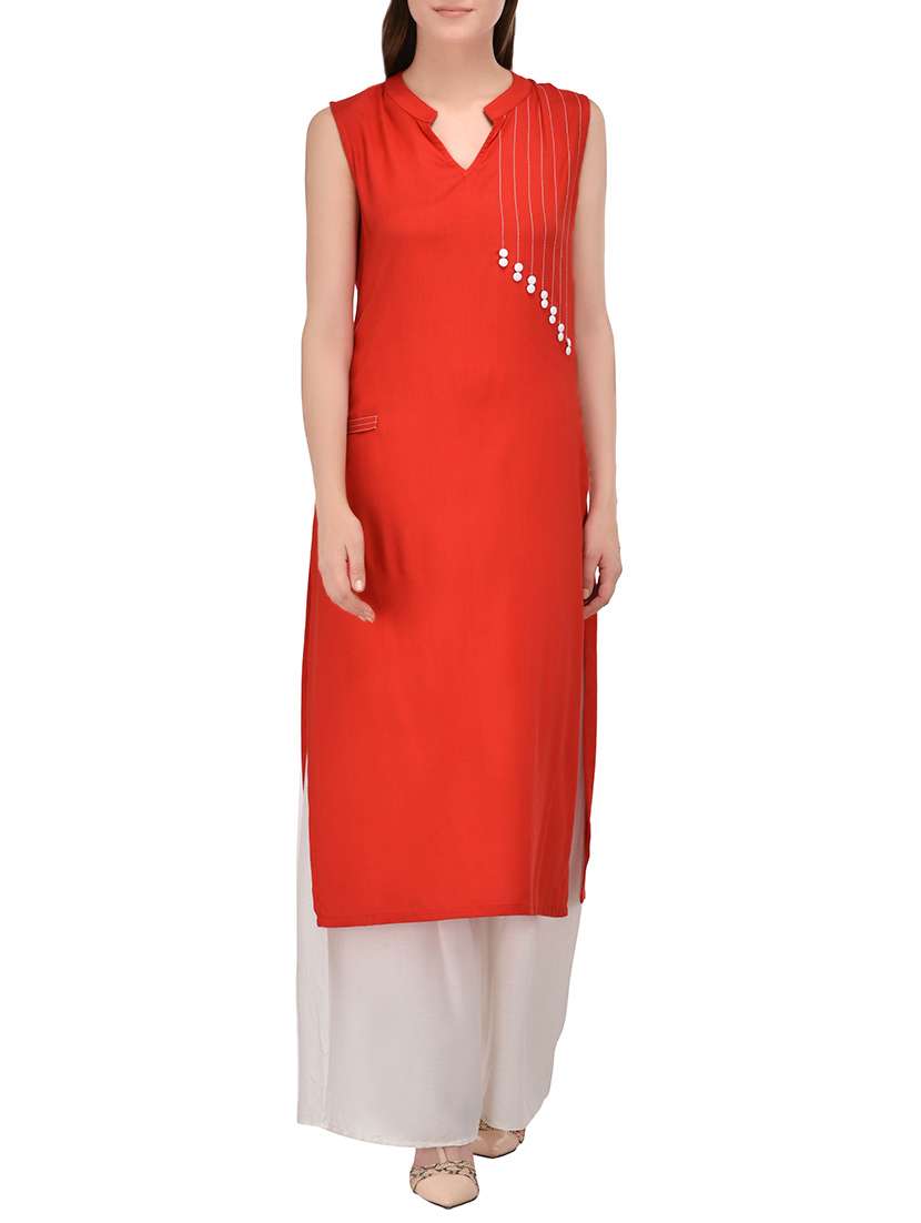 red rayon straight kurta