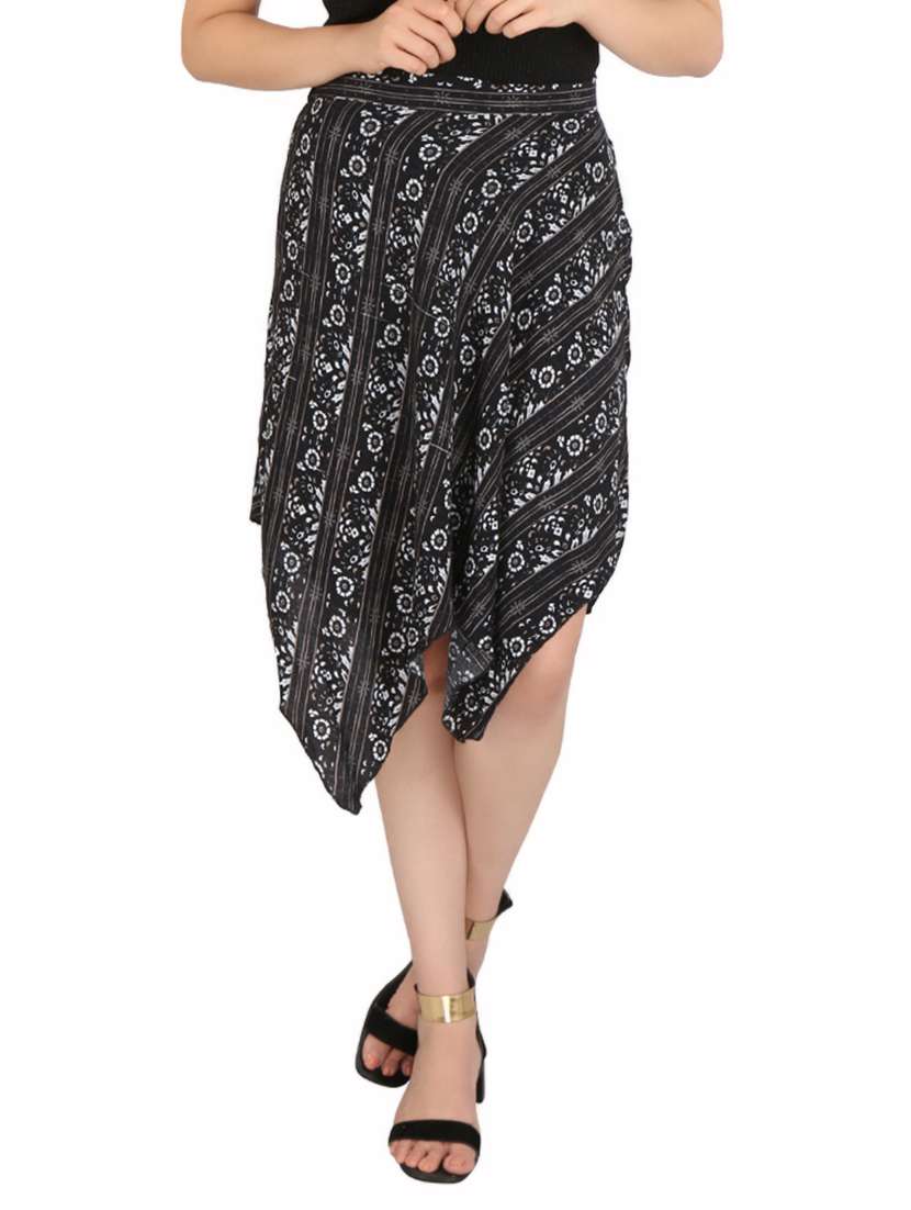 black viscose asymmetric skirts