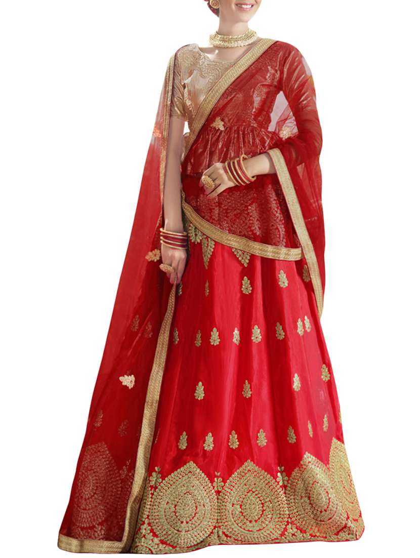 red silk embroidered lehenga