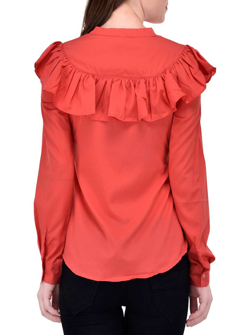 ruffle detail mandarin neck shirt - 13961894 -  Standard Image - 2