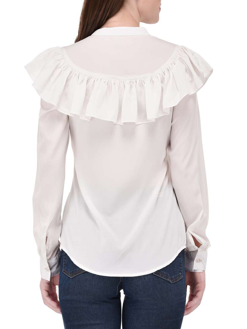 ruffle detail mandarin neck shirrt - 13961896 -  Standard Image - 2