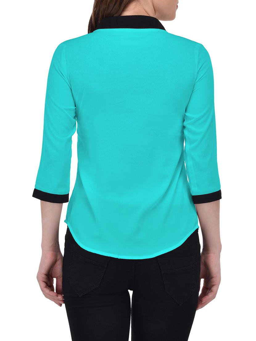 contrast collar and sleeved top - 13961947 - Standard Image - 2