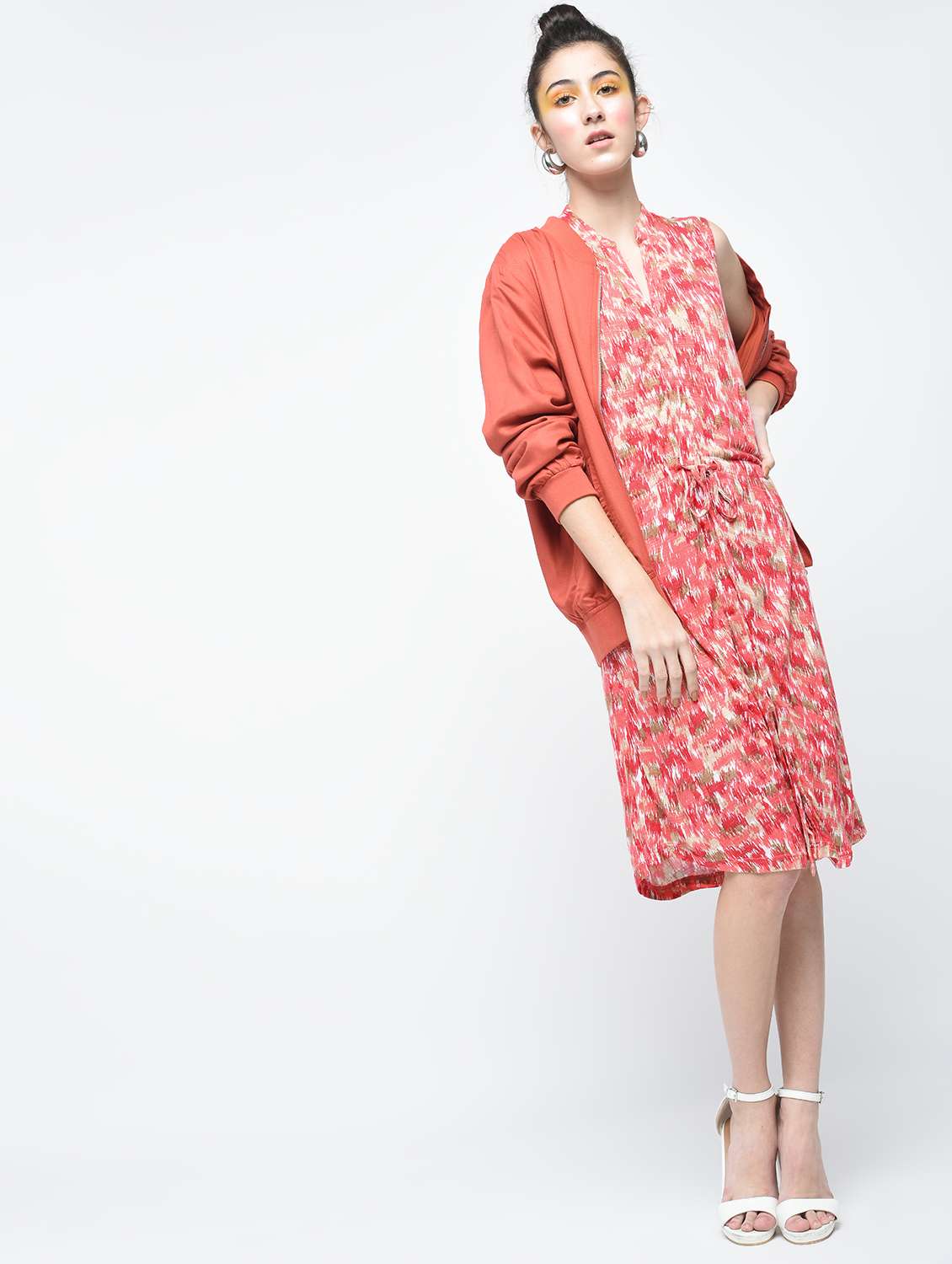 pink viscose blouson dress