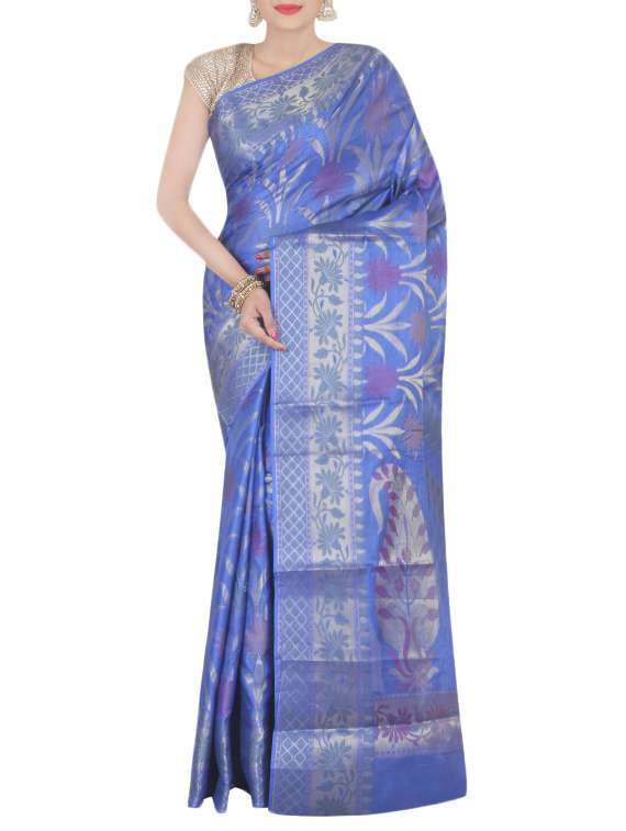 blue tussar silk saree with blouse
