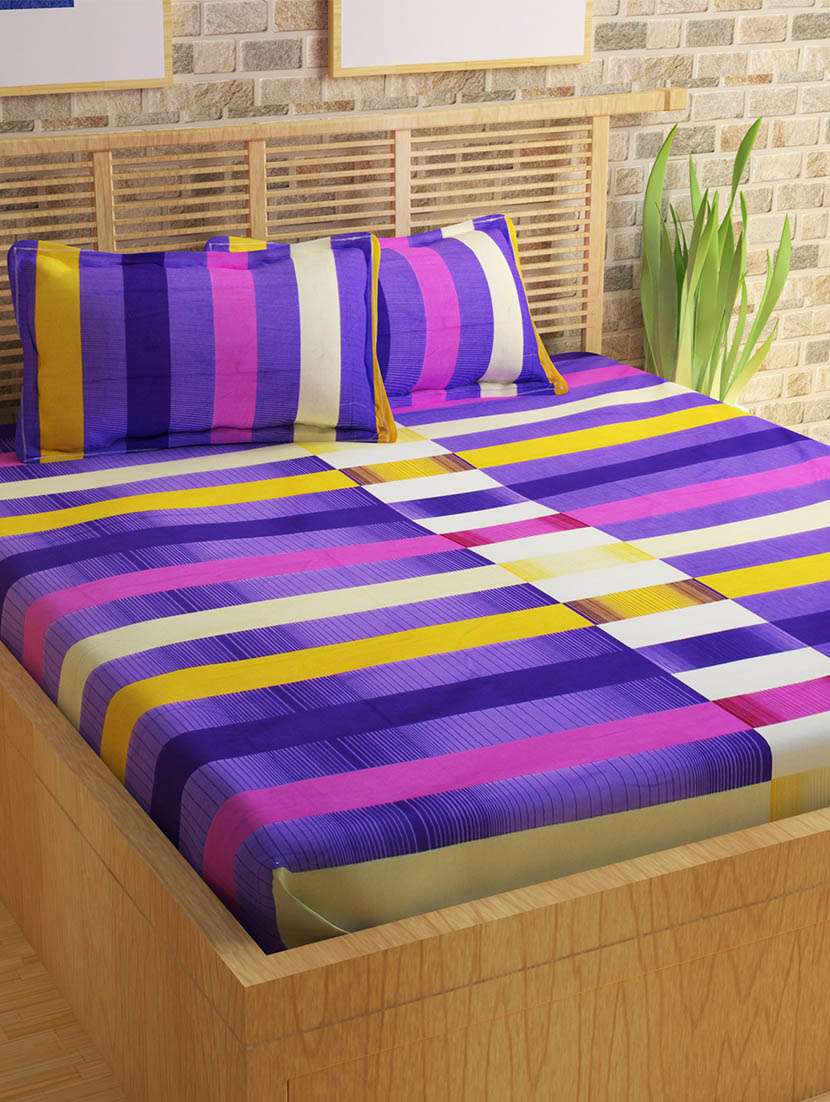 152 tc 100% cotton purple 1 double bedsheet with 2 pillow cover