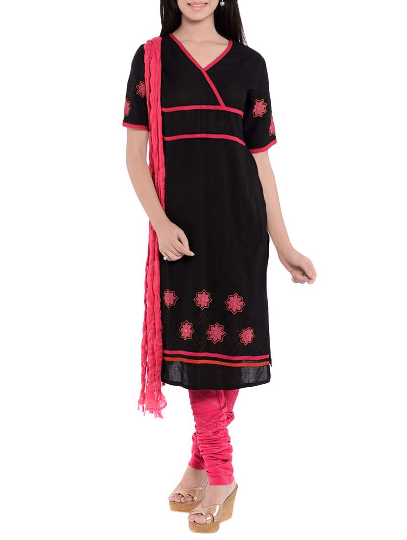 pink cotton embroidered churidaar stitched suit