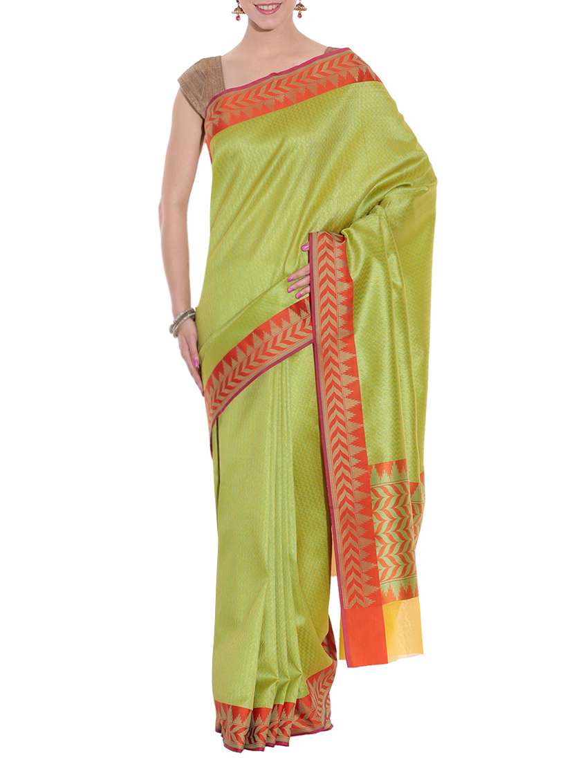 green art silk woven saree with blouse