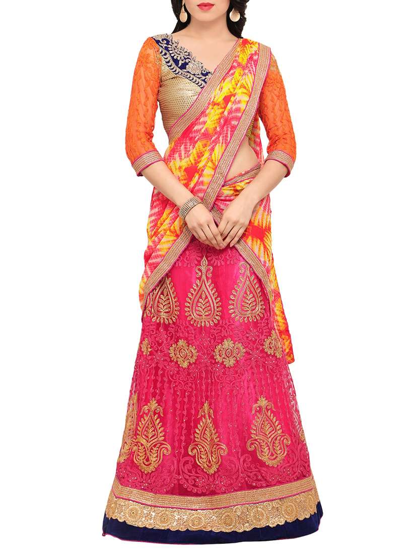 pink satin a-line lehenga