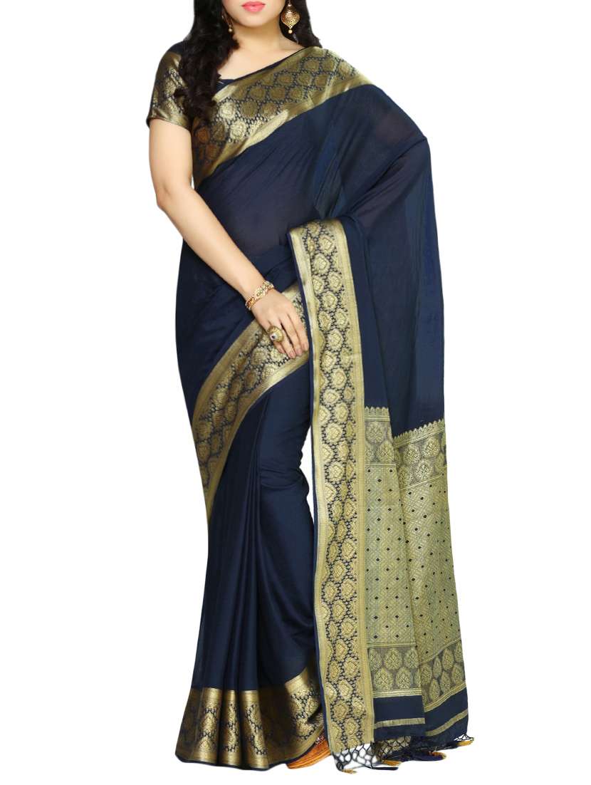 blue crepe kanjivaram saree