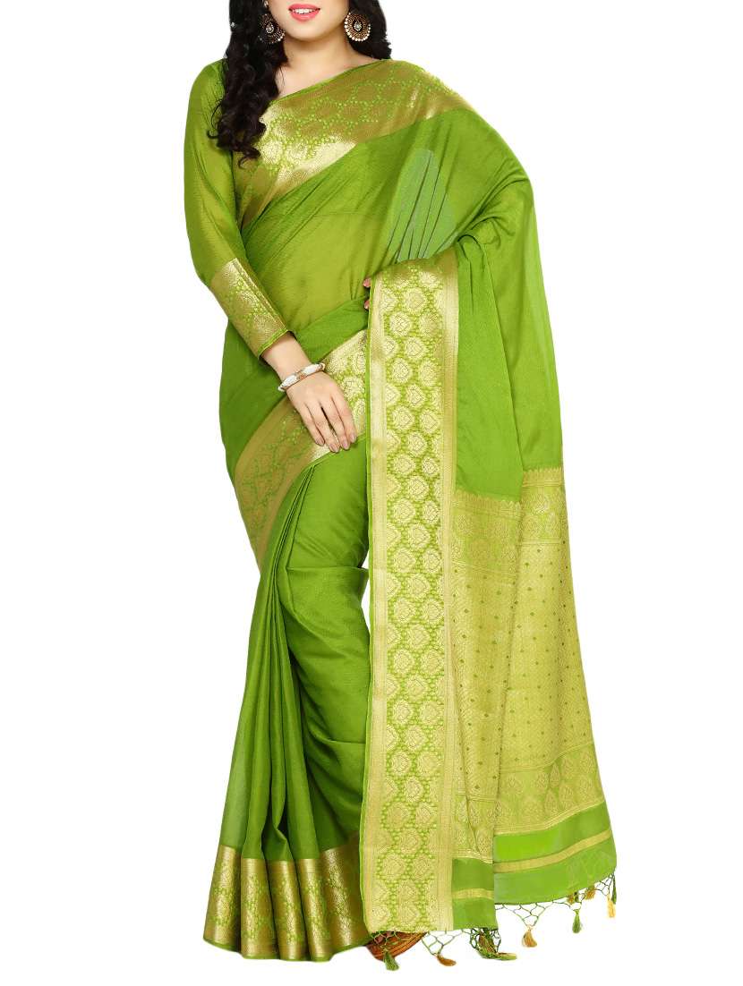 green crepe kanjivaram saree