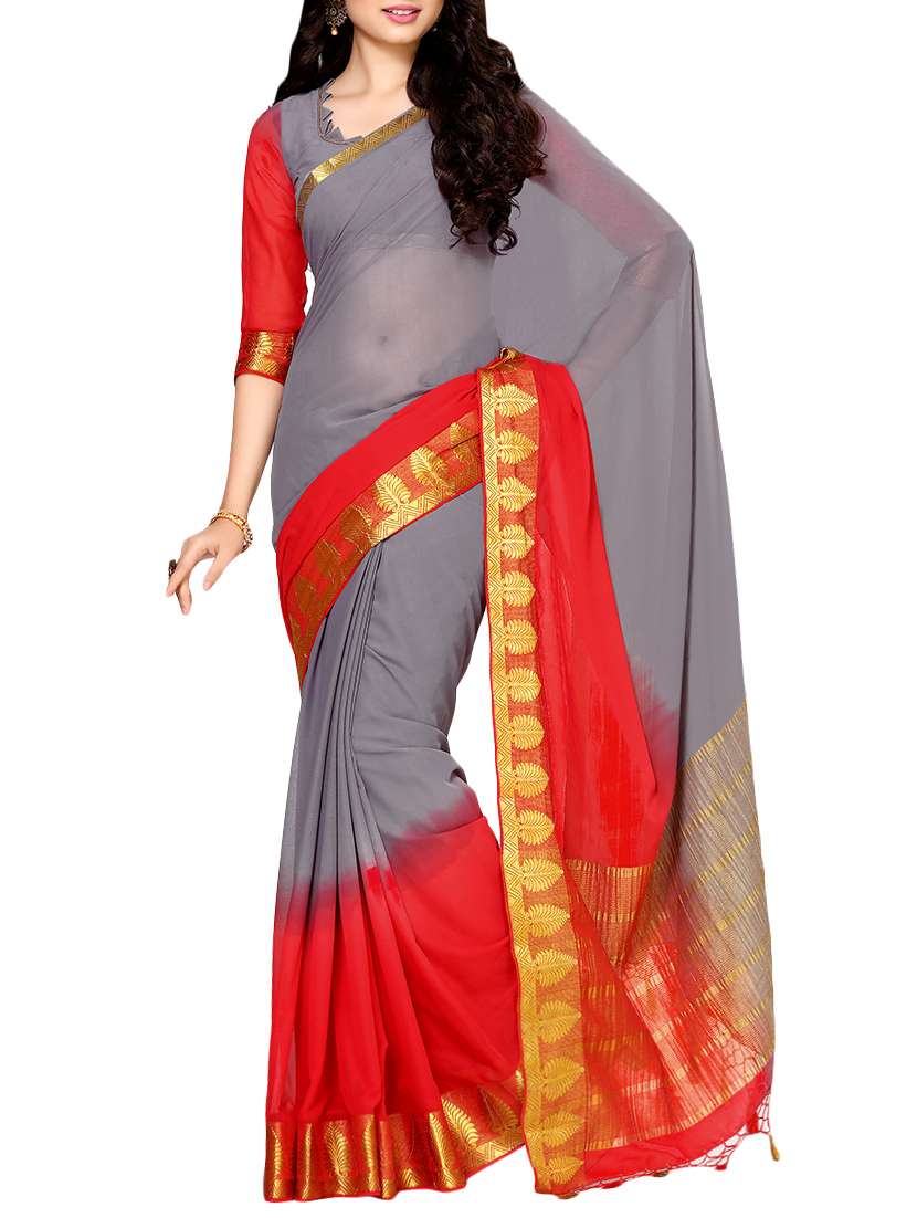 grey chiffon bordered saree