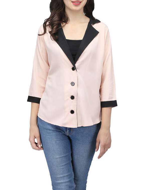 beige crepe shirt with lapel neck