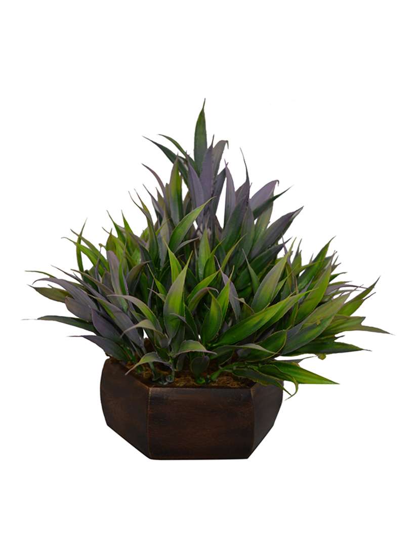 thefancymart artificial bamboo leaves plant with wooden hexagon pot