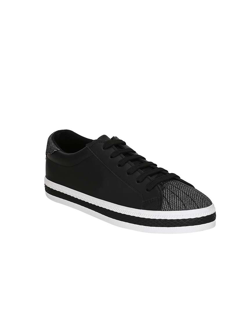 black faux leather laceup sneakers