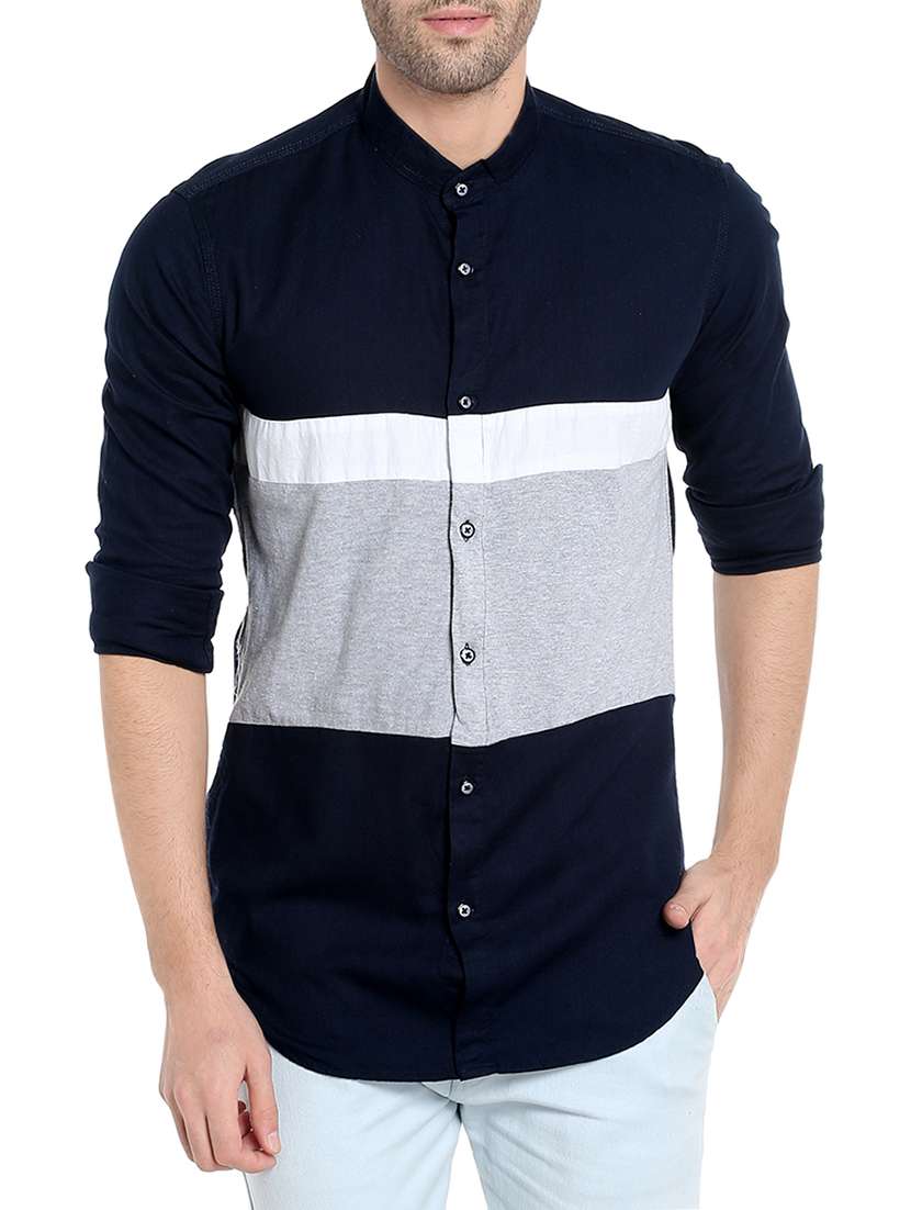 mens color block casual shirt
