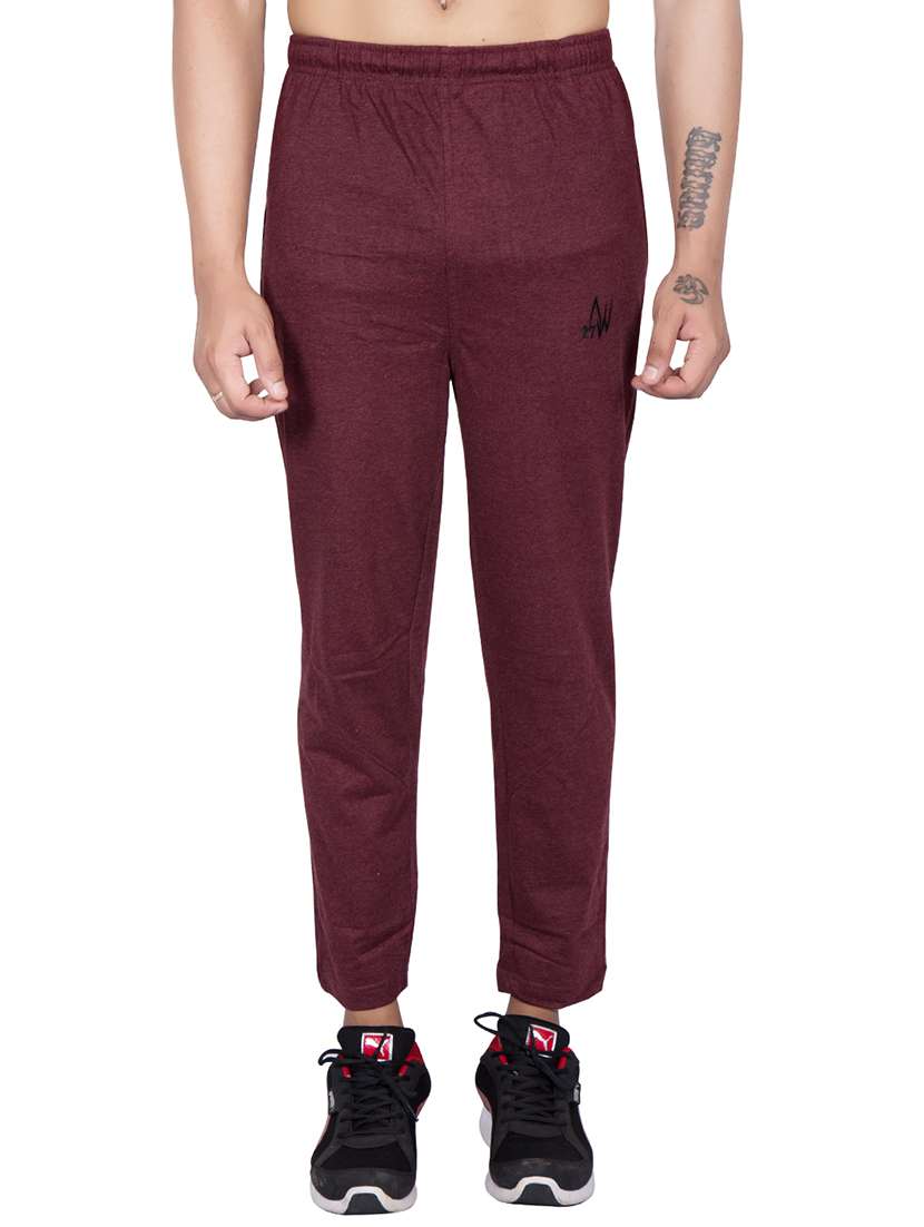 red cotton ankle length track pant