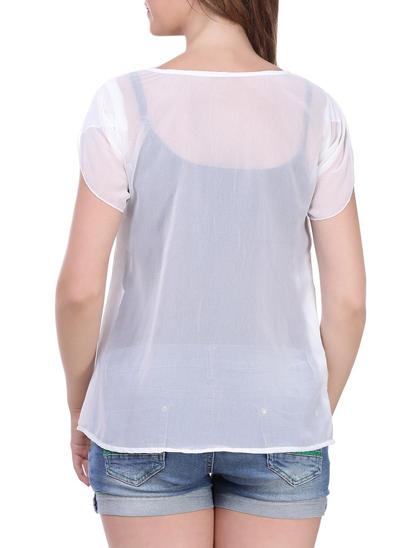 white georgette layered top - 13996934 - Standard Image - 2