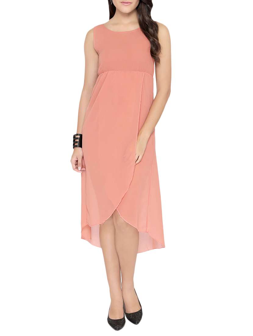 pink solid asymmetric dress