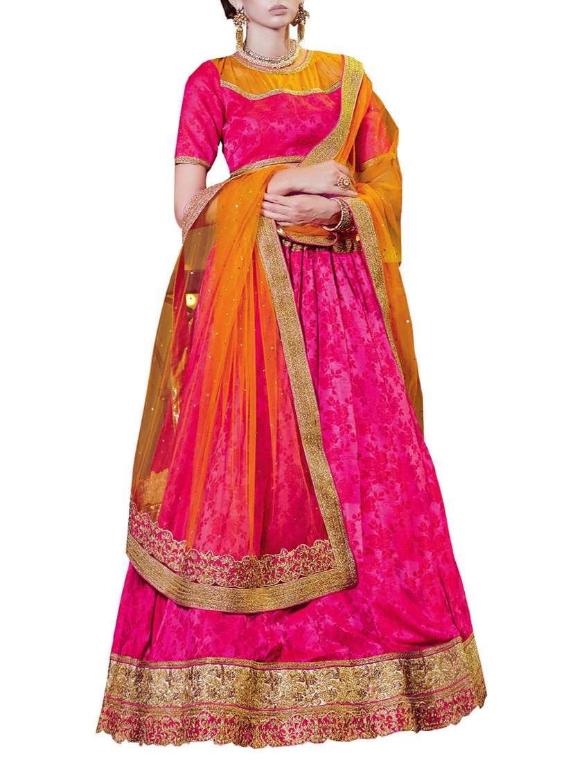 pink net flared lehenga