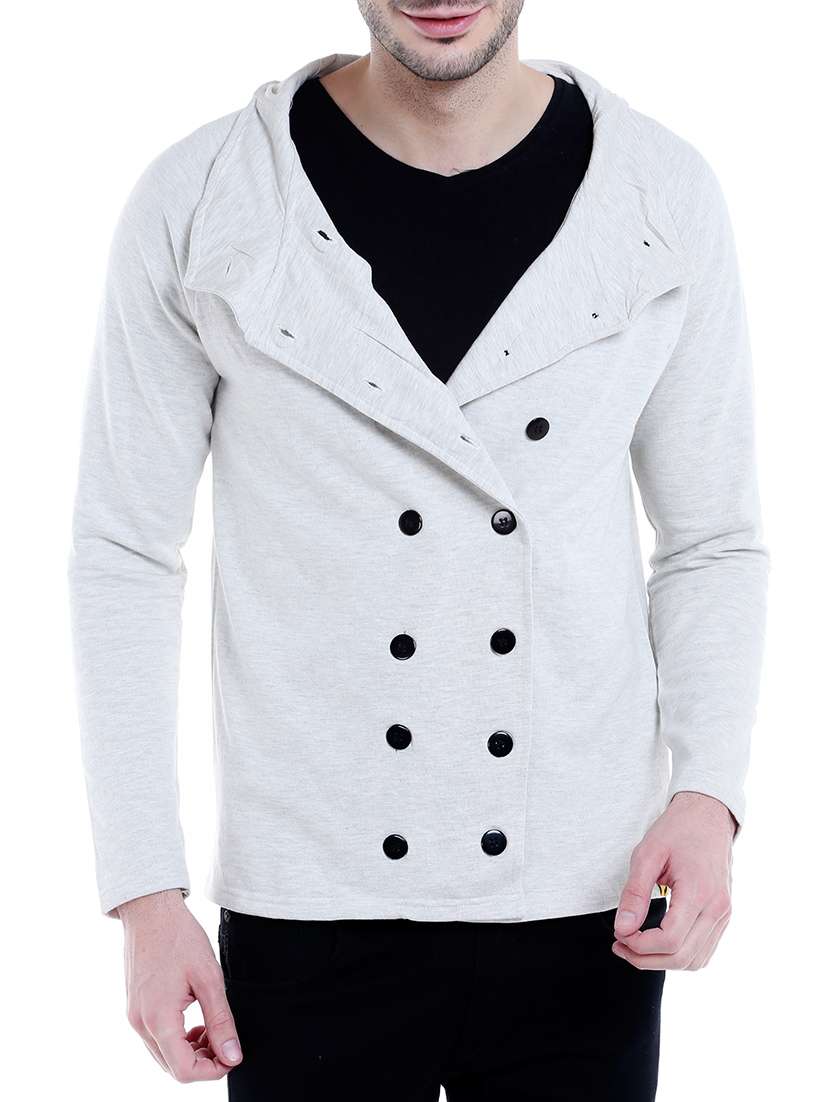 white solid double breasted casual jacket