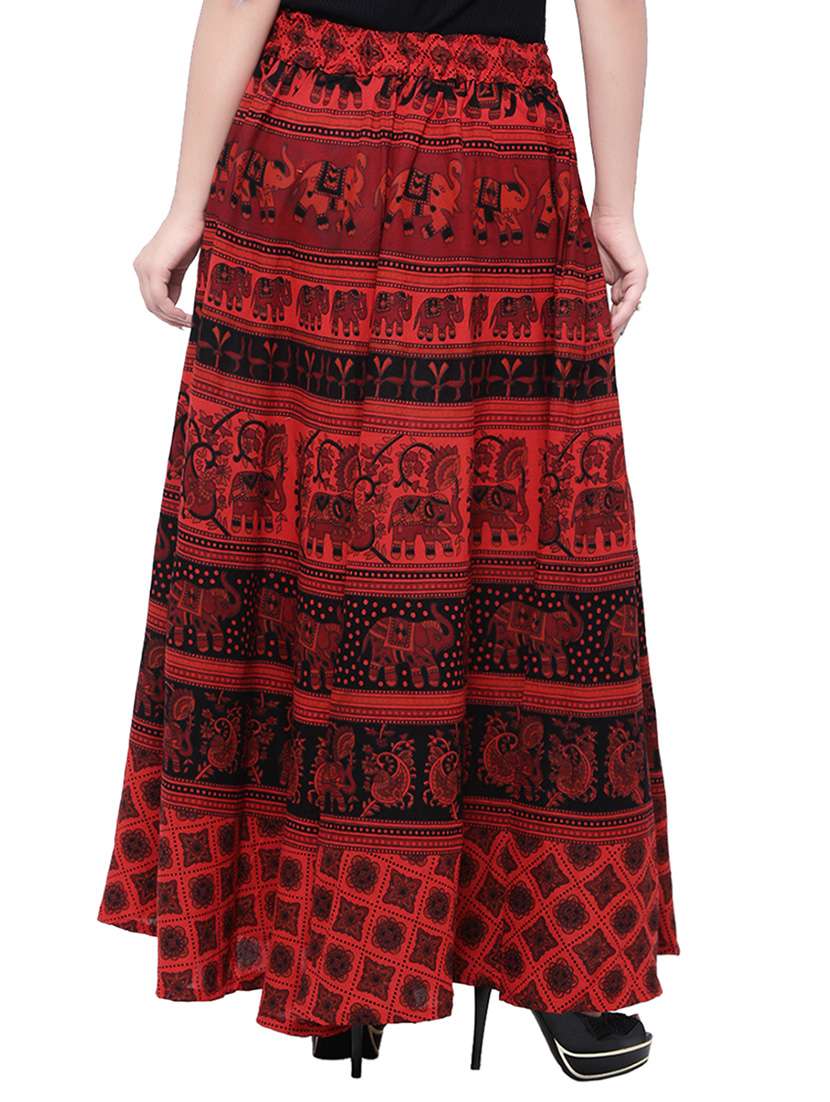 Red Cotton Printed Flared Skirt - 14010526 -  Standard Image - 2
