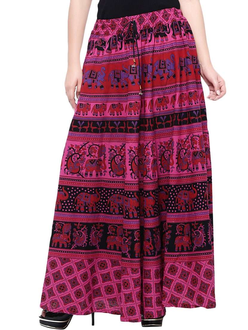pink cotton printed flared skirt