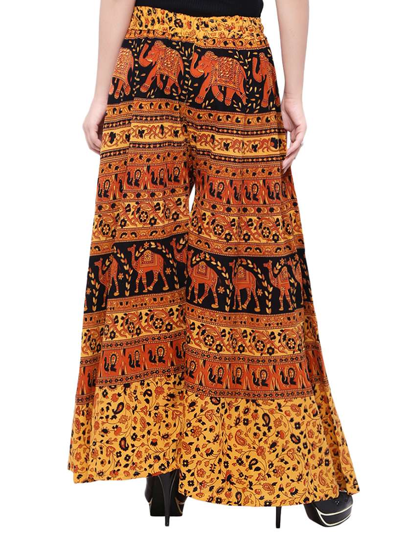 Orange Cotton Printed Palazzo - 14010566 -  Standard Image - 2