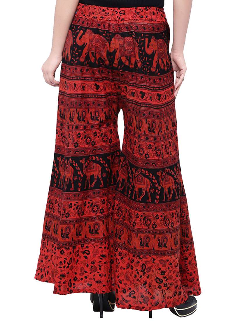 Red Cotton Printed Palazzo - 14010568 -  Standard Image - 2