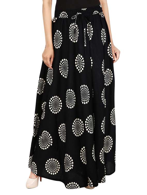black printed cotton maxi skirt