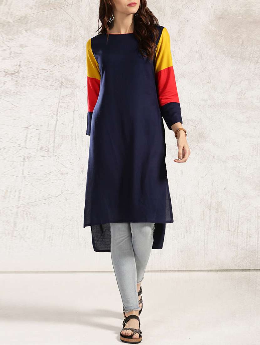 blue crepe high low kurta
