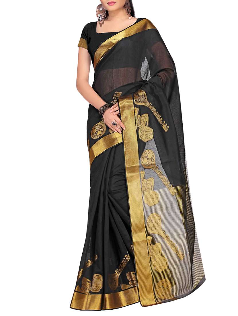 black cotton woven saree with blouse