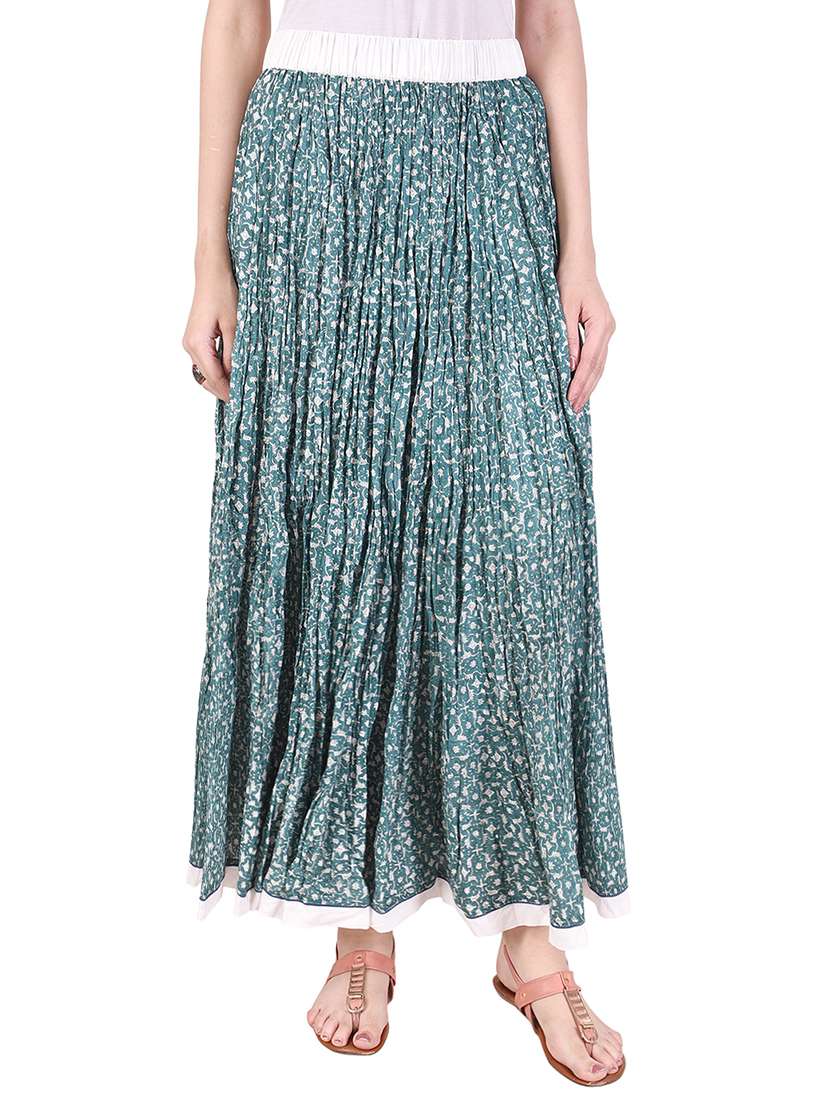 green foliage' printed cotton skirt