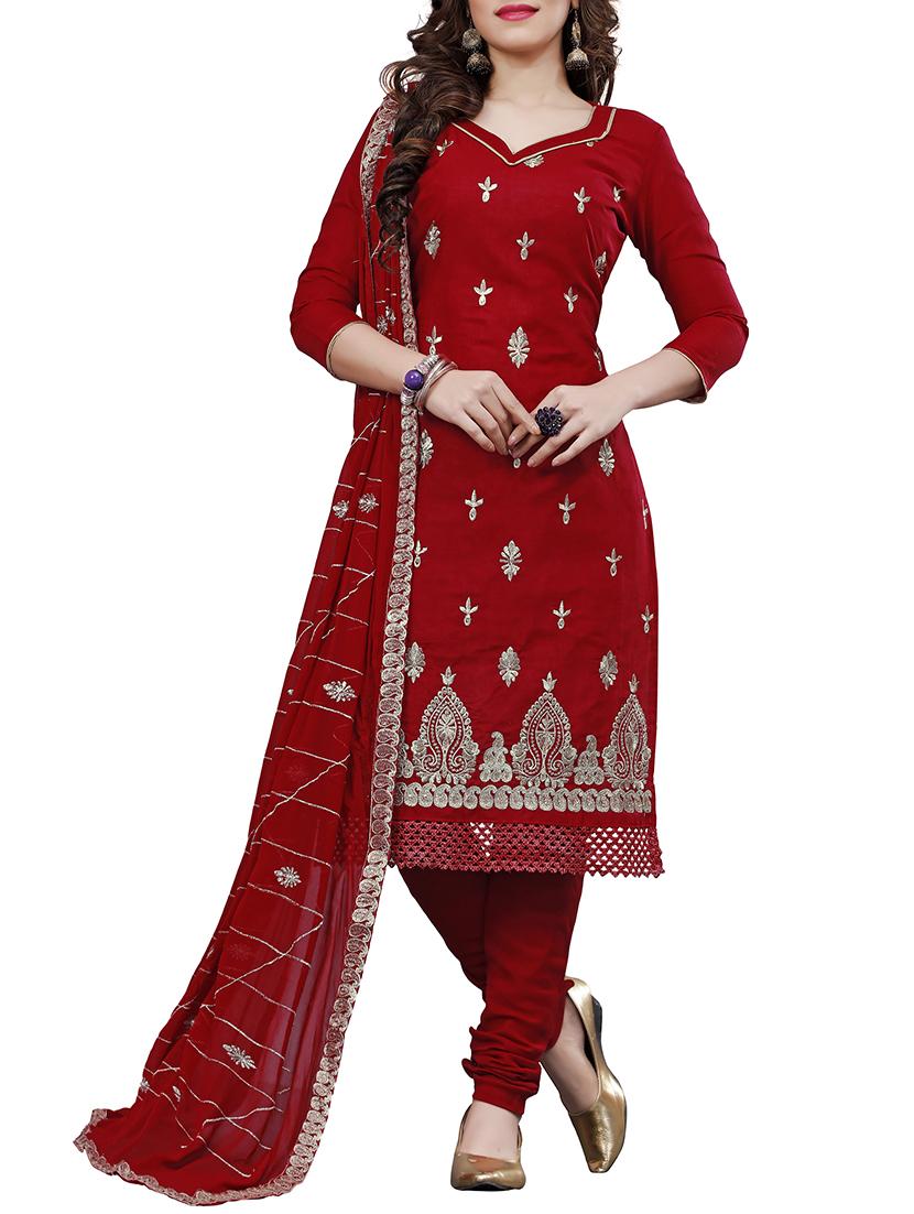 red cotton unstitched suit