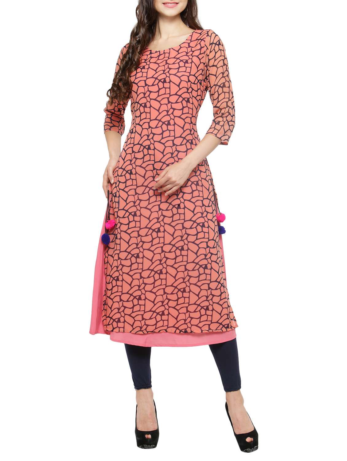 peach georgette straightlayered kurta
