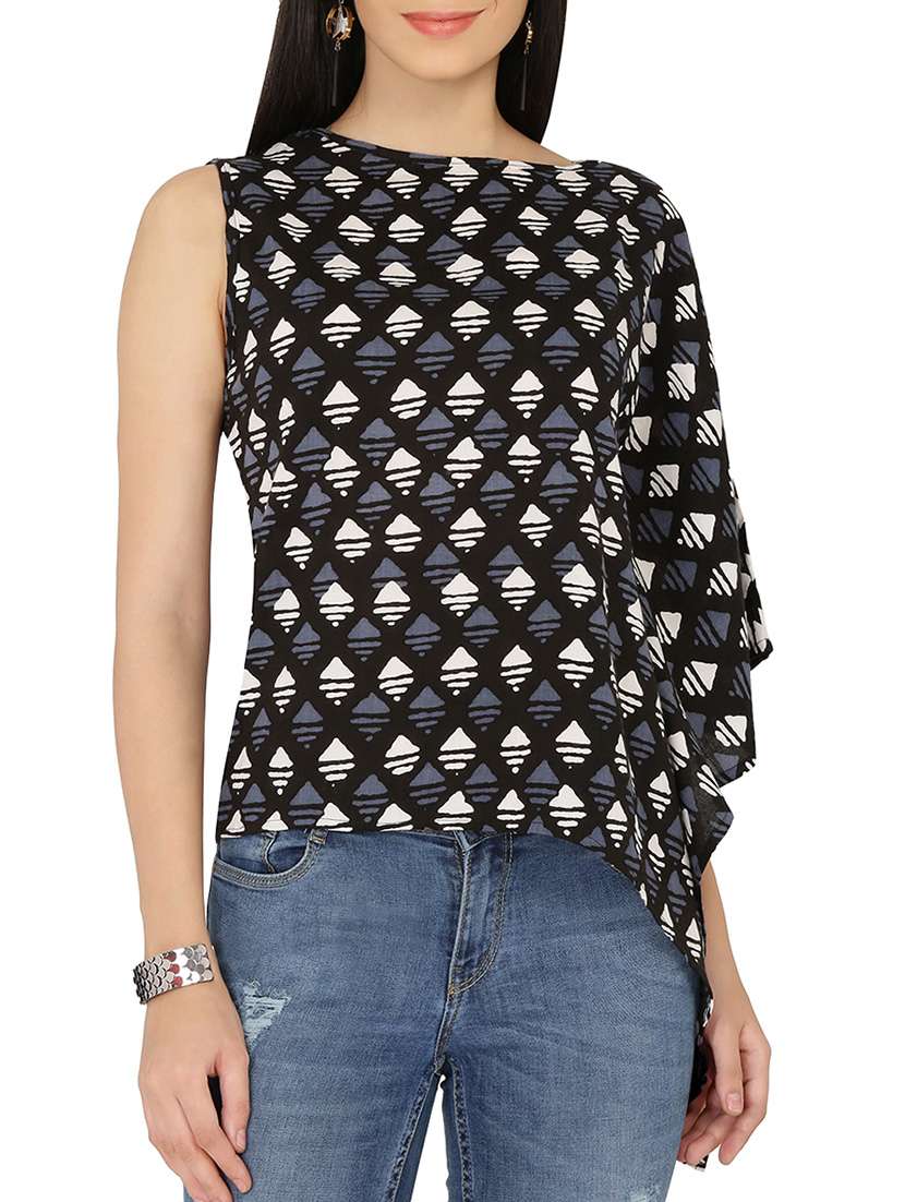 crew neck asymmetric top 