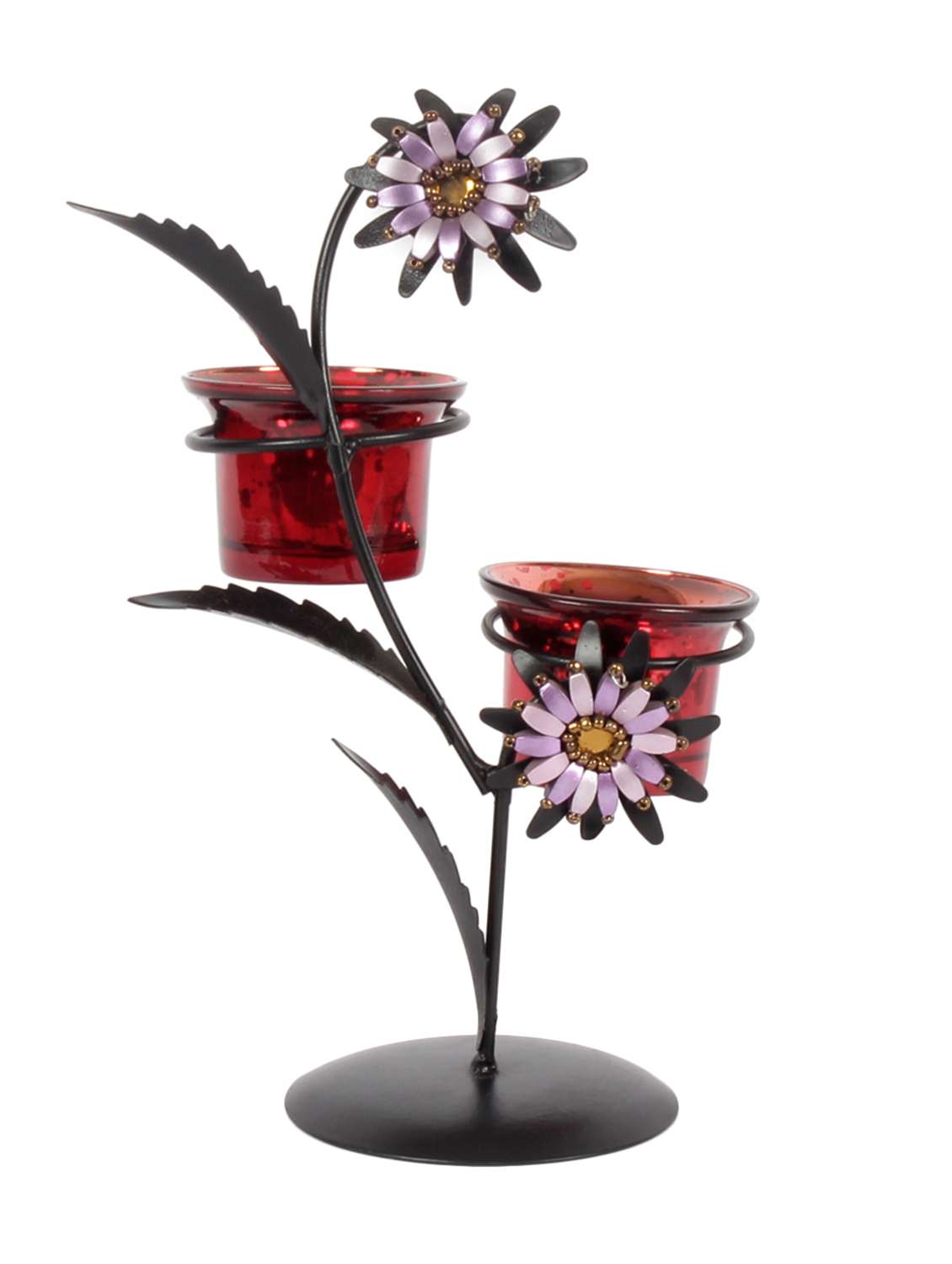 iron and glass flower tealight candle holder showpiece by jewel fuel