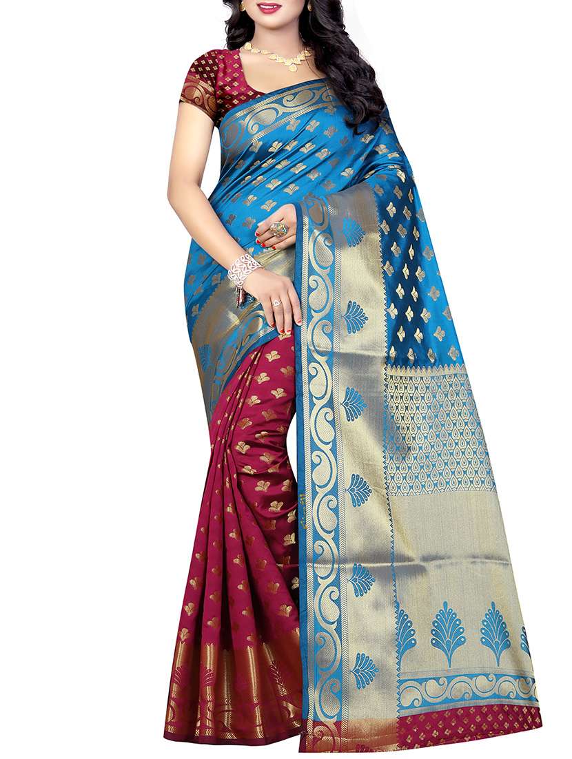 Blue banarasi saree with blouse