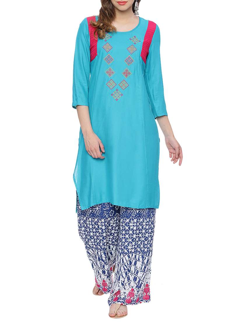 blue rayon straight kurta