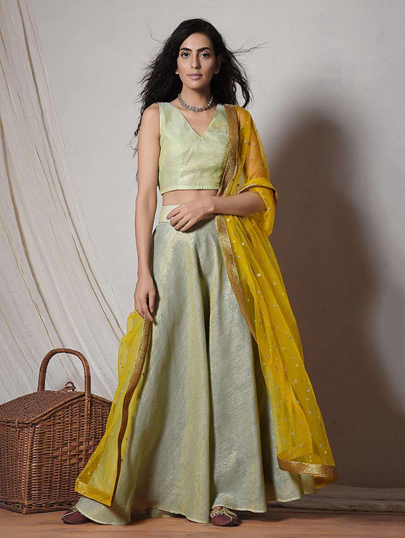 Chanderi tissure self jacquard patterned lehenga