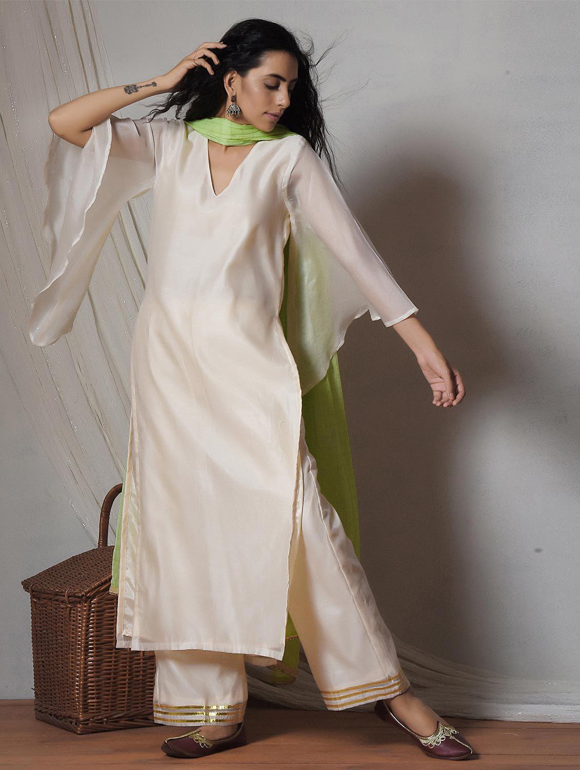Flare sleeved gota patti solid plazzo suit set