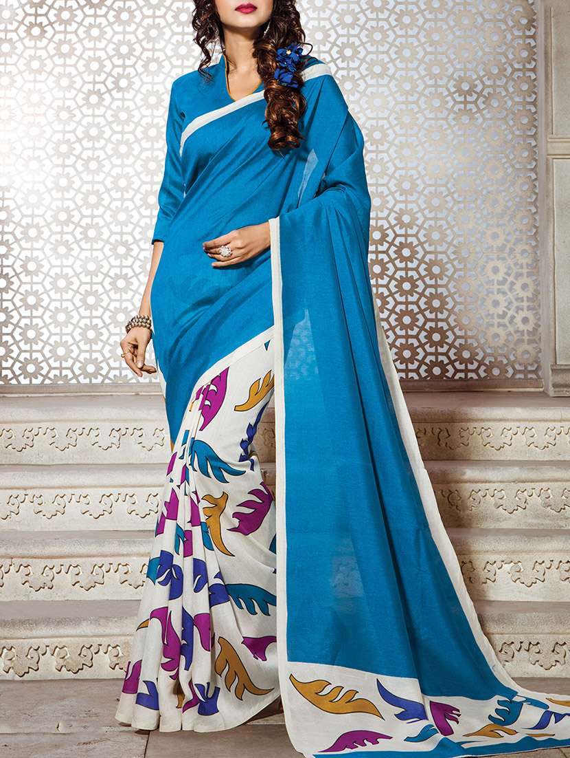 blue printed saree with blouse
