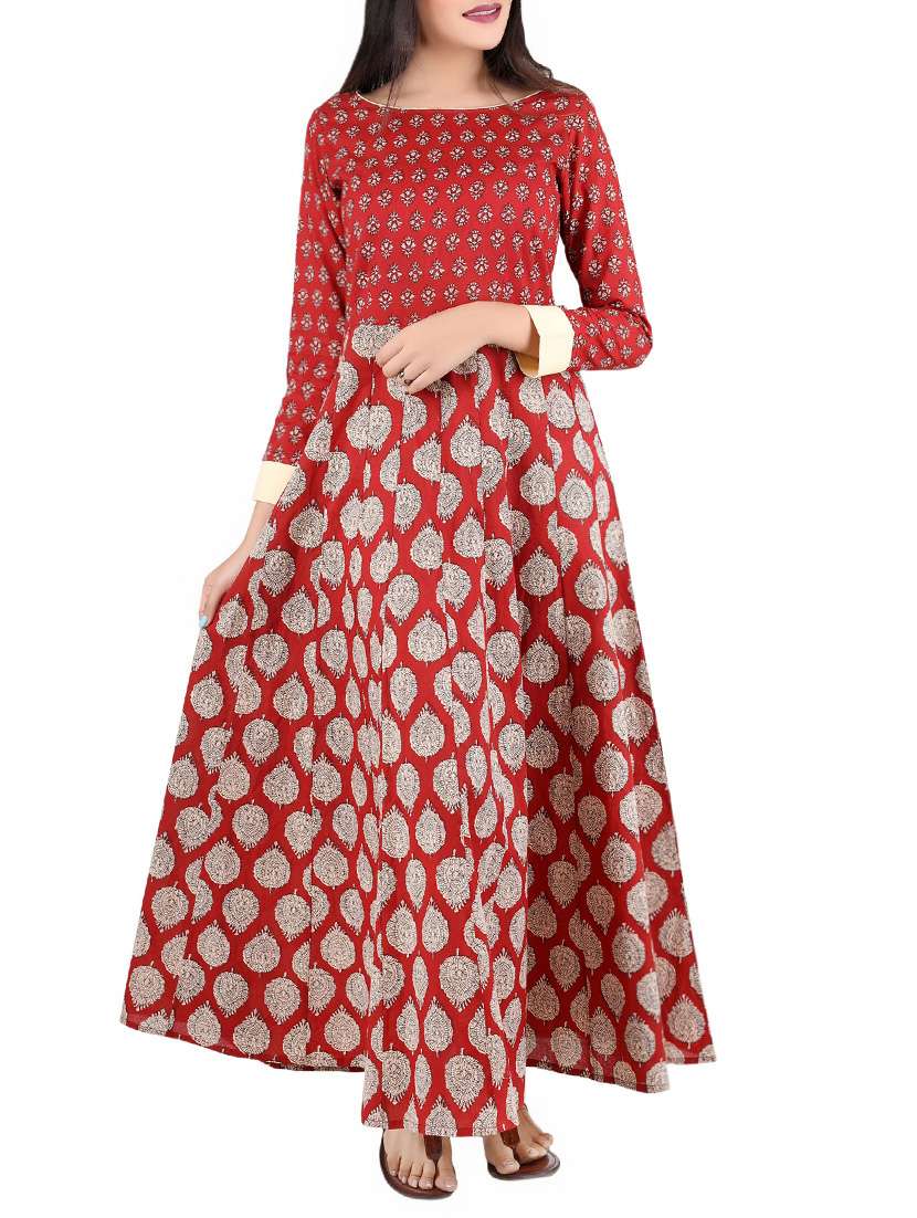 red cotton anarkali kurta