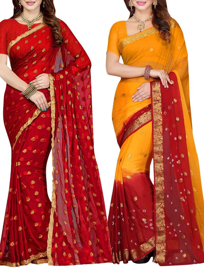 set of 2 multicolor chiffon saree with blouse