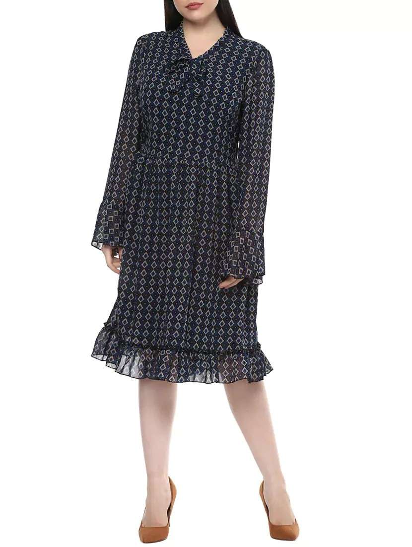 blue poly georgette plus dress