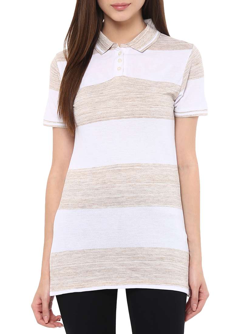 women's striped polo neck t-shirt