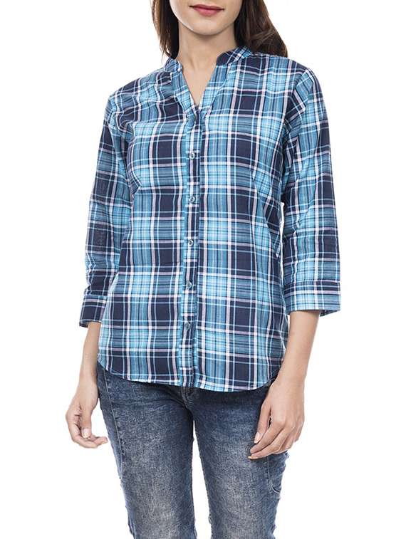 mandarin neck checkered shirt