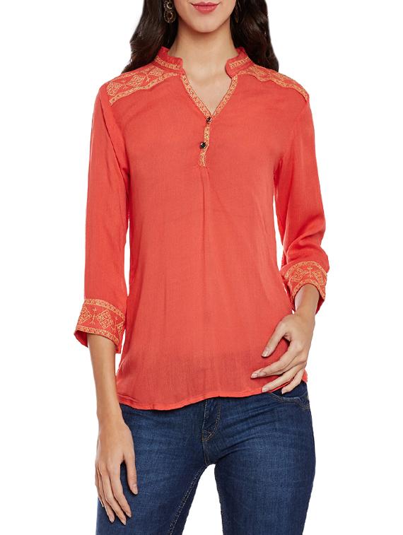 women's straight mandarin neck top