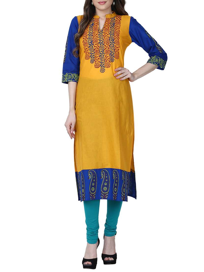 mustard cotton straight kurta